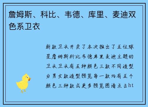 詹姆斯、科比、韦德、库里、麦迪双色系卫衣